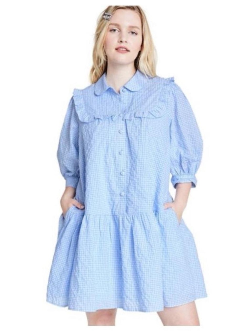 NWOT Sandy Liang x Target Gingham 3/4 Sleeve Shirtdress size med